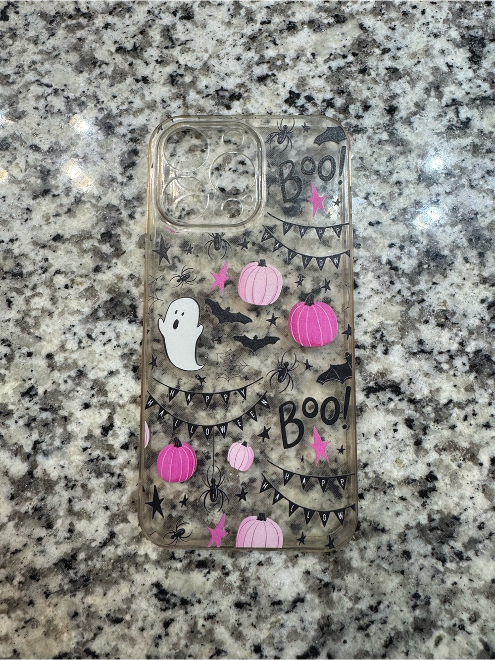 Cute Pink Pumpkin Ghost Halloween Clear IPhone 15 Pro Max Case